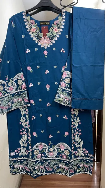 Pakistani Original Hayat Stitched Cotton Co-ords 2 Pcs _ Deep Sea Blue 